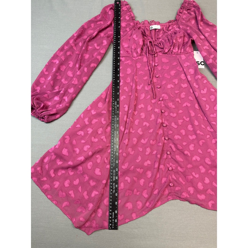 NWT* SO Magenta Pink Heart Clip Dot Babydoll Mini Dress Medium Handkerchief Hem - Picture 4 of 6